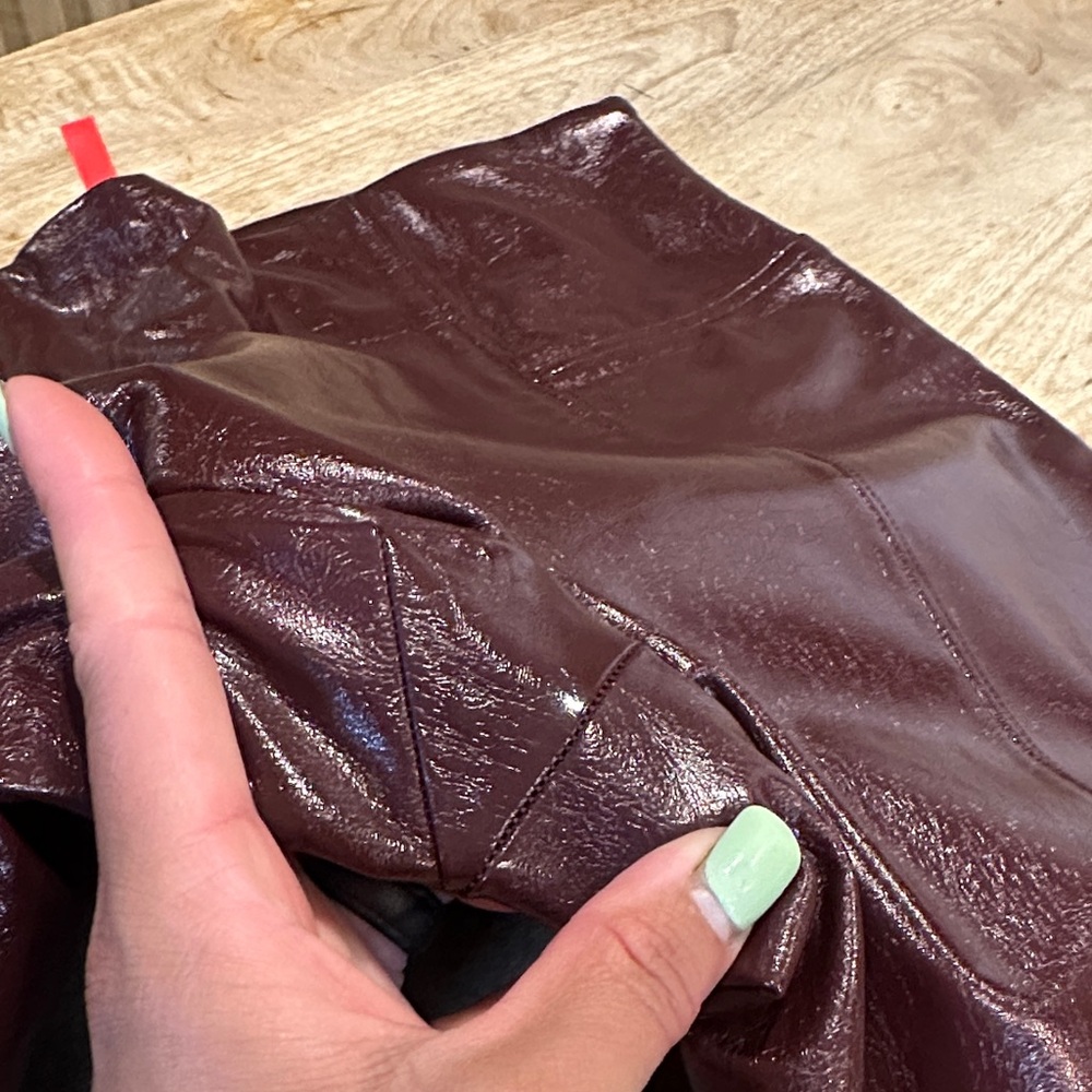 SPANX Shiny Burgundy Faux Leather Leggings - Picture 6 of 17